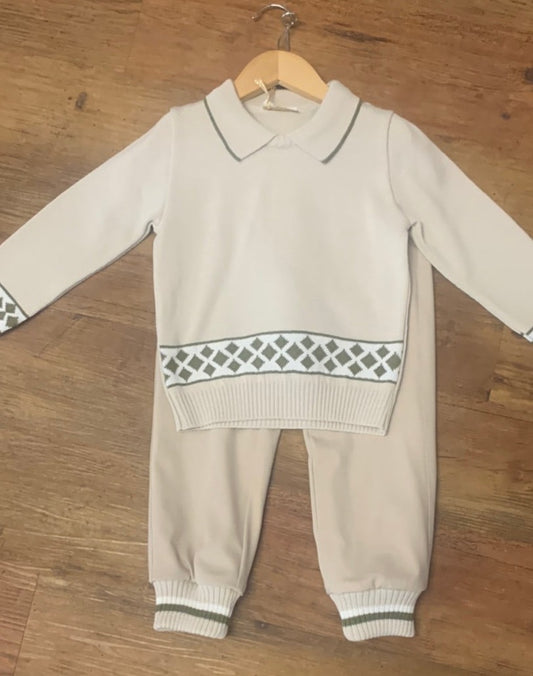 Bimbalo beige & khaki knitted top & trouser set